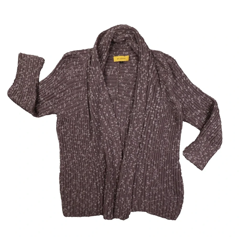 St. John‎ Grey Chunky Open Front Knit Cardigan Sweater Women's Medium Cozy